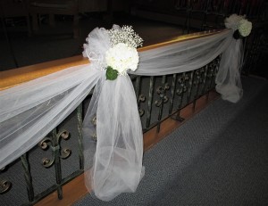 Church Rail Draped with Tulle & Flowers